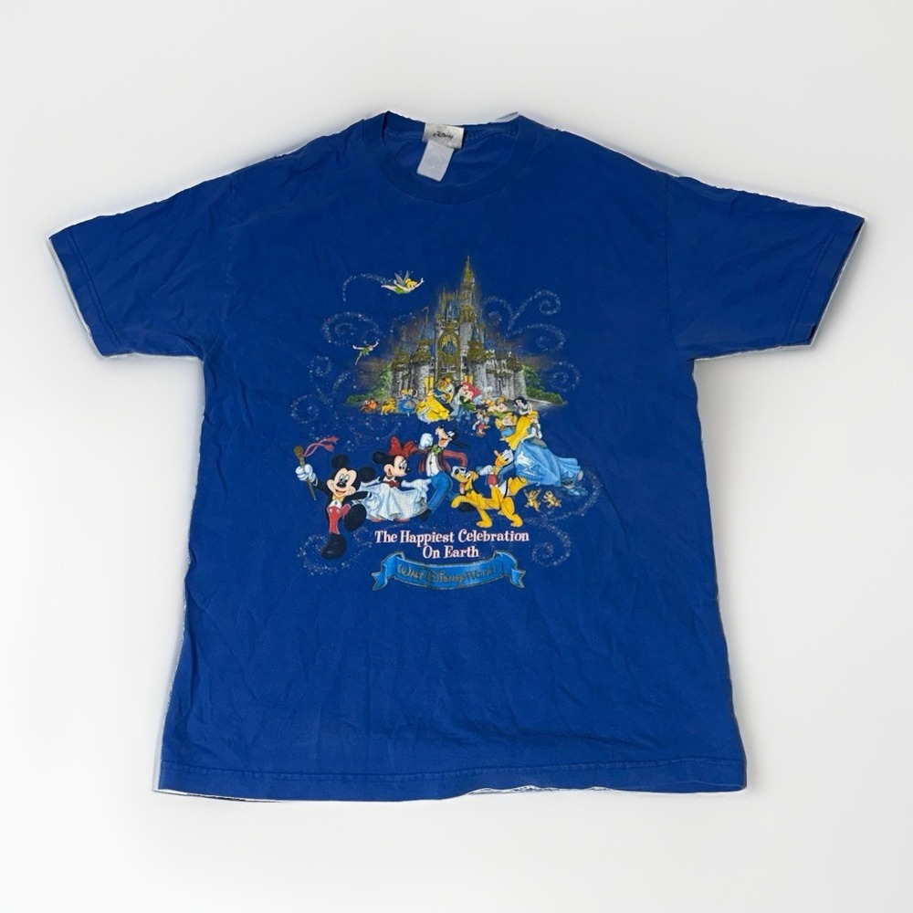 VTG Walt Disney World T-Shirt Adult Medium Blue Stitch Mickey Peter Pan